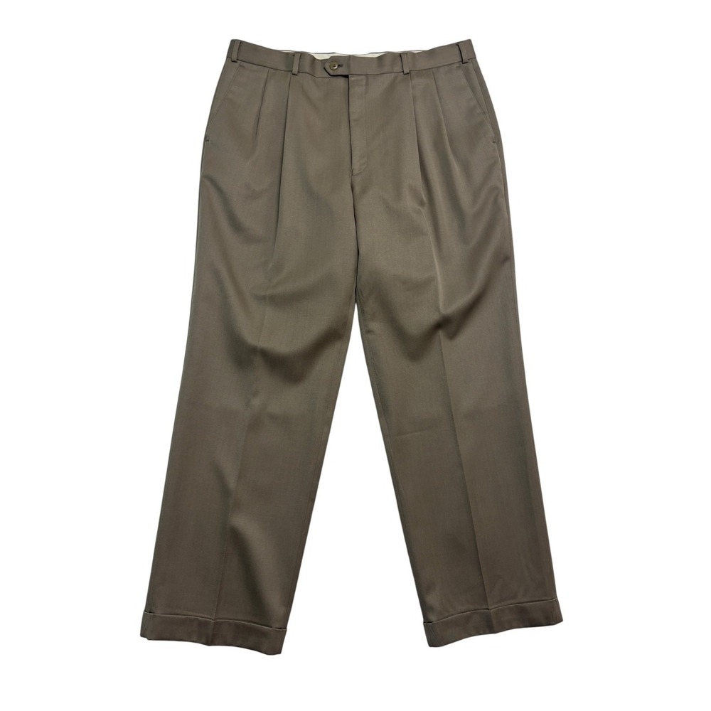 vtg RBM 40x32 Tan Dress Suit Pants Trousers 100% Wool Pleated Cuffed High Waist